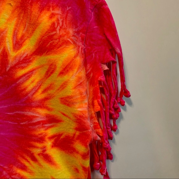 Neon Tie-Dye Fringe Bahamas Crop Top Size Medium Hot Pink and Neon Yellow - Picture 7 of 8